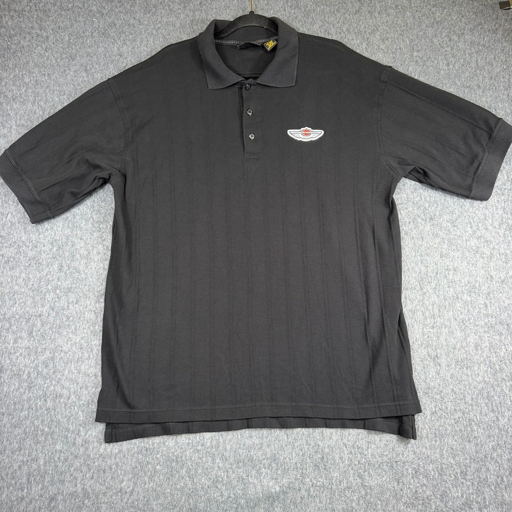 Harley-Davidson Polo Shirt Mens XL Black 100th Anniversary Shadow Stripe Cotton